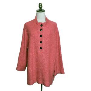 Soft Surroundings Pink Seed Stitch Heavy Knit Textured Henley Sweater Plus 1X